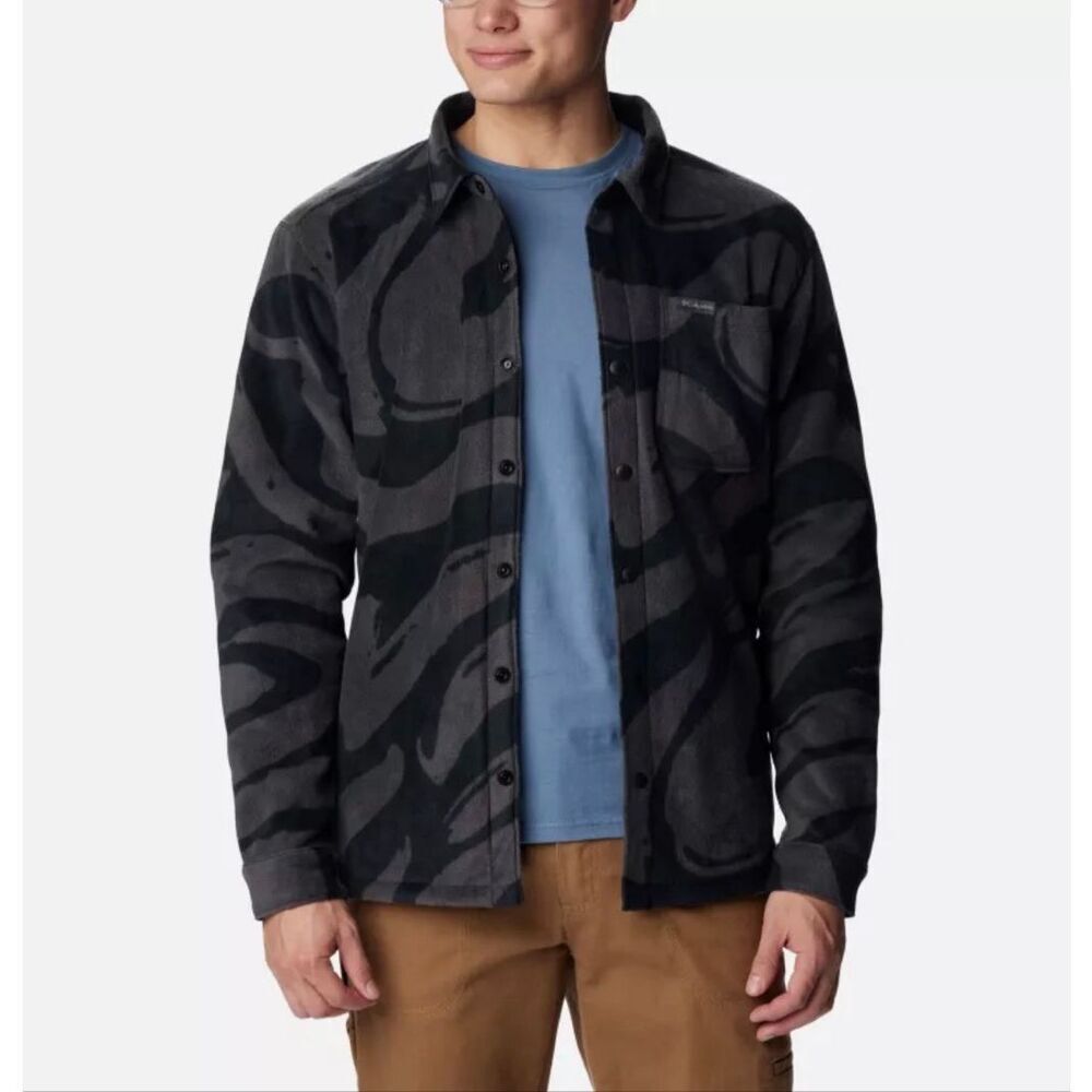 Columbia Steens Mountain Printed Shirt Jacket II Black Snowdrifts Print Size XL